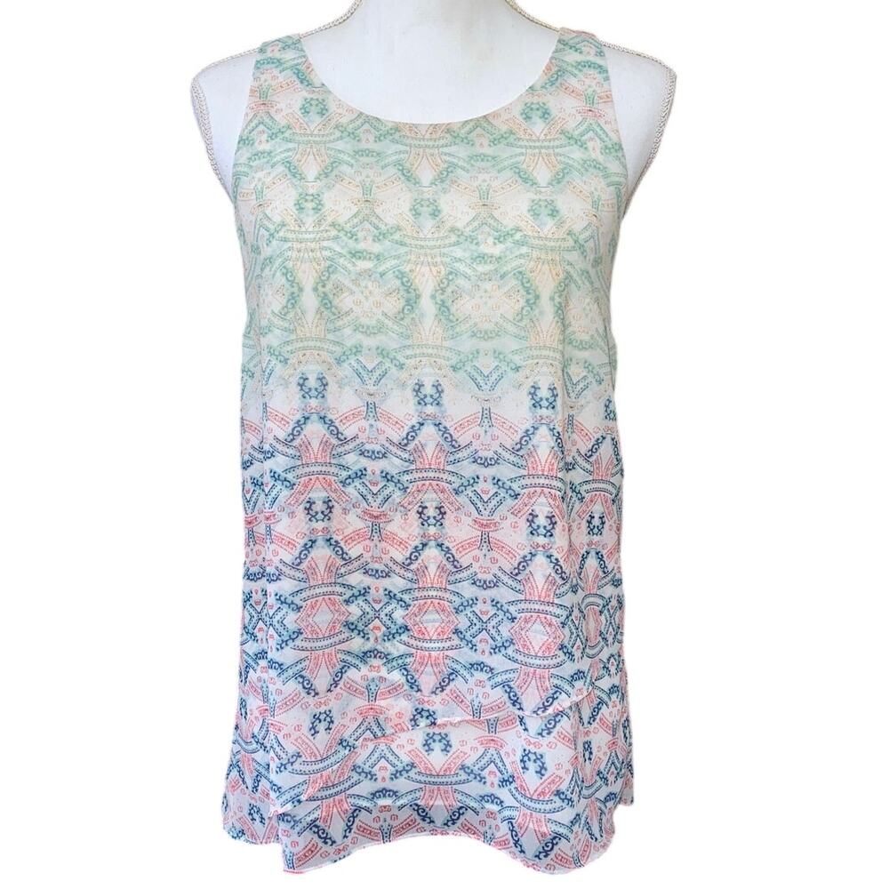 Cabi Women's Lined Layered Multicolor Cami Geometric Pattern Tank Blouse X Small